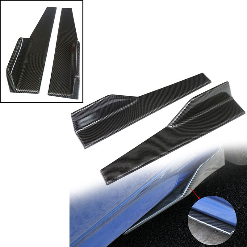 Pair of carbon-look side skirt splitters with winglets and install detail