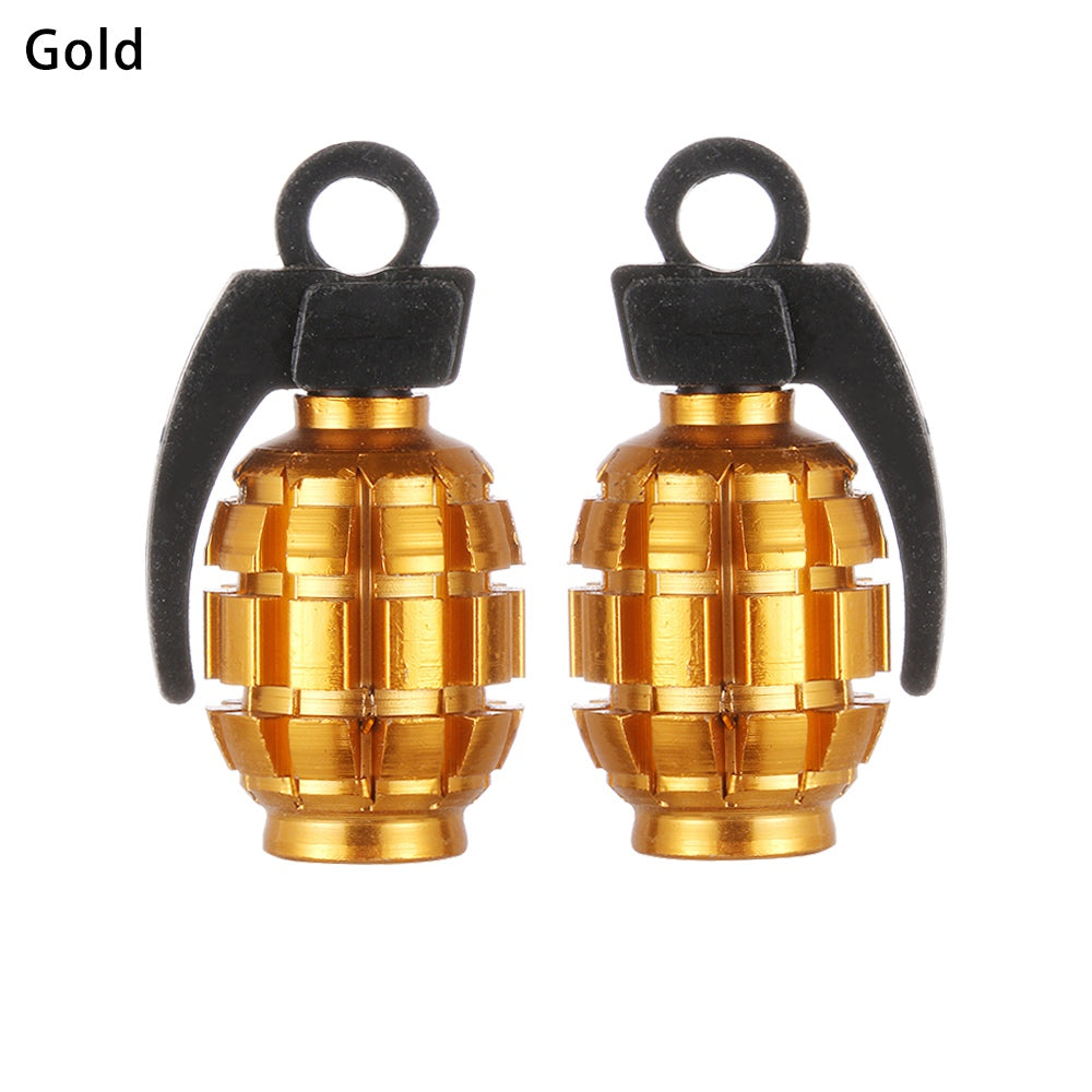 Red grenade-style tire valve caps