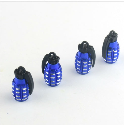 Black grenade valve stem caps, detailed view